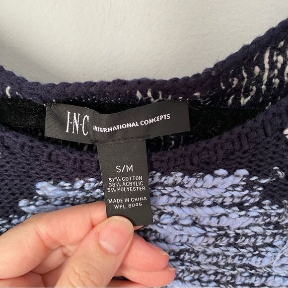 INC Women’s Thick Knit Fringe Detail Aztec Print Poncho S/M - Picture 3 of 3